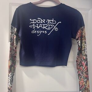 Women’s Ed Hardy Mesh True Eagle Tattoo Long-sleeve Top-S